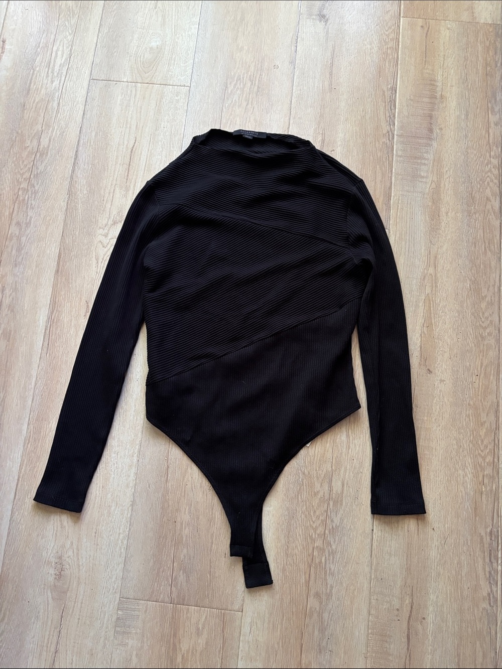 All Saints Black Ribbed Long Sleeve Bodysuit